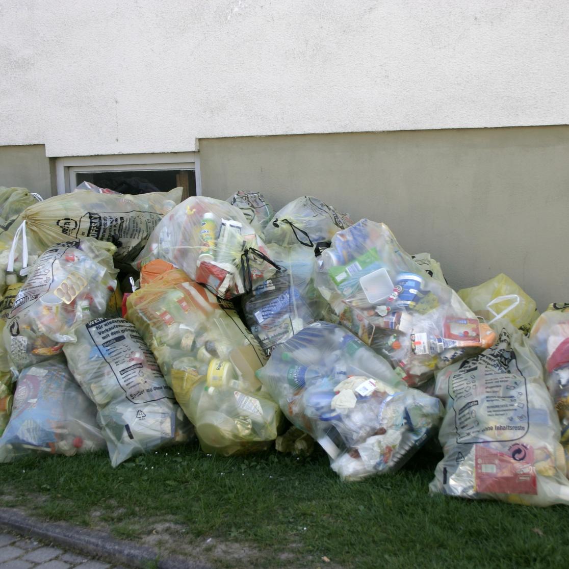 Plastic waste in big bags waiting to be collected by Nino Barbieri