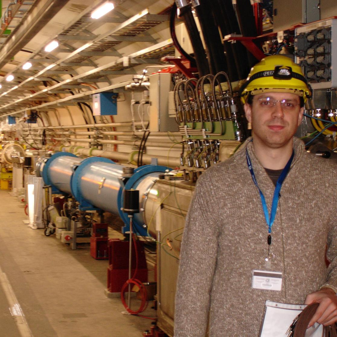 Panos Christakoglou inside the tunnel housing the Large Hadron Collider
