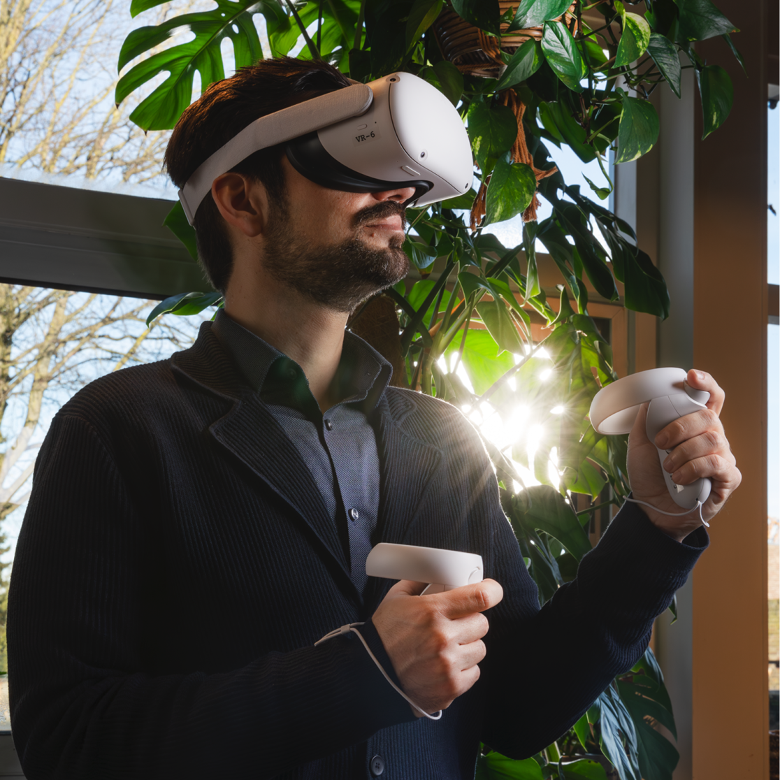 Professional working with VR glasses
