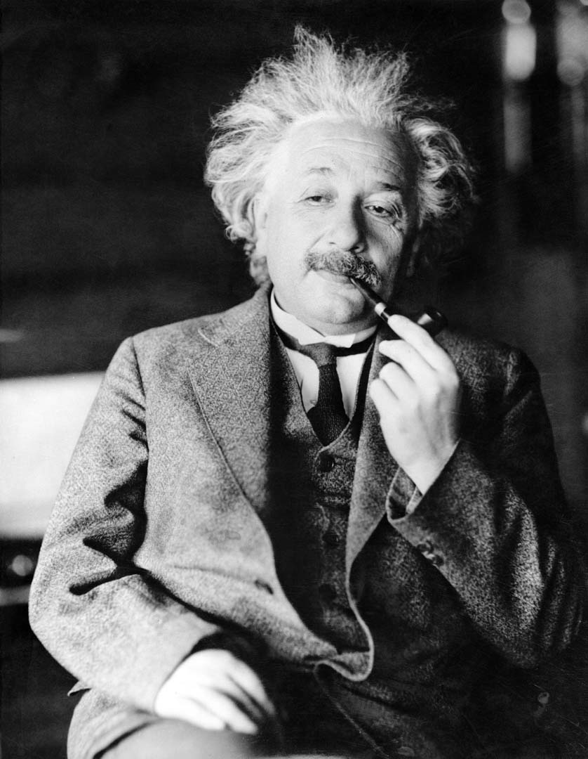 A picture of Albert Einstein smoking a pipe.