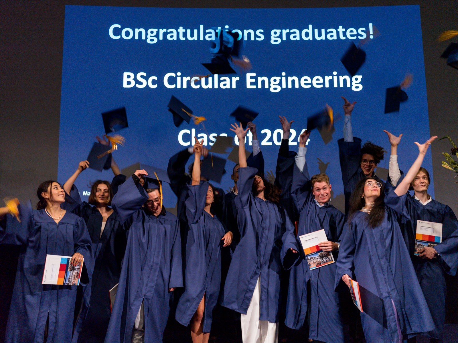 Students of Circular Engineering throwing their graduation caps