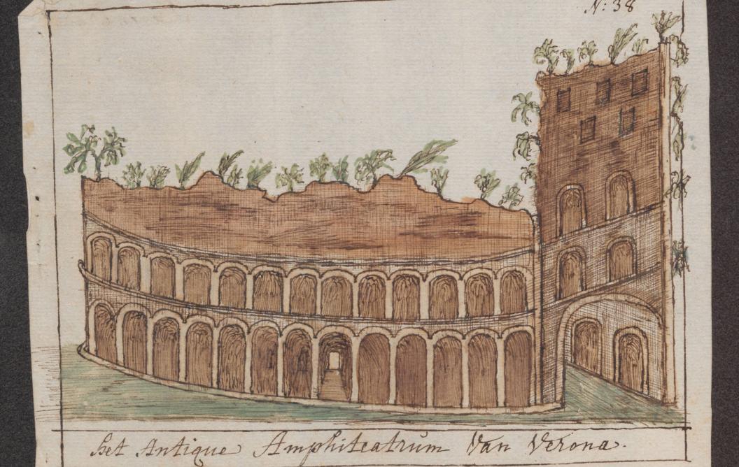 Old drawing of the Arena at Verona